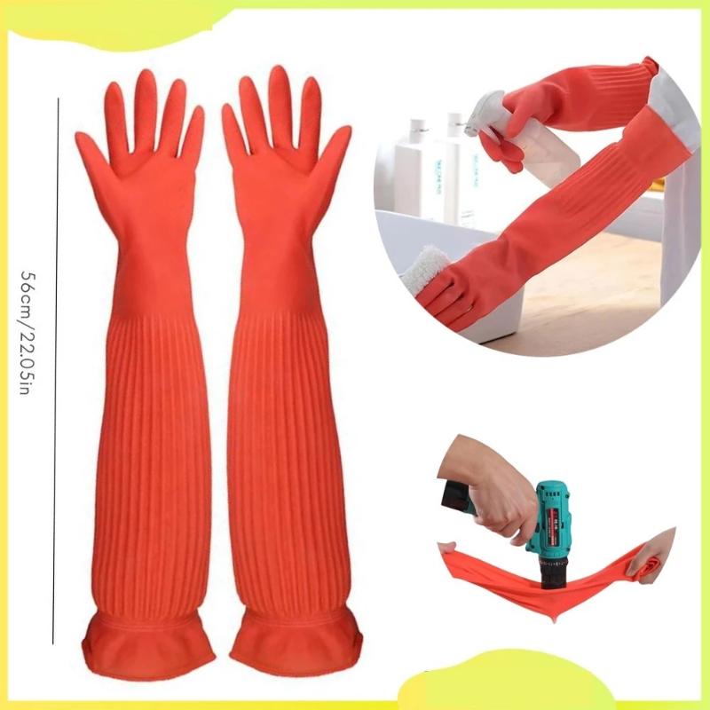 Commercial Kitchen Gloves - Extra‑Long Rubber Cleaning Gloves, Waterproof Non‑Slip