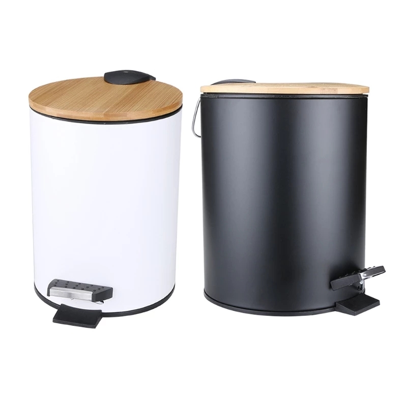 Commercial Kitchen Trash Can - 3/5L Wooden Flip Step Trash Can